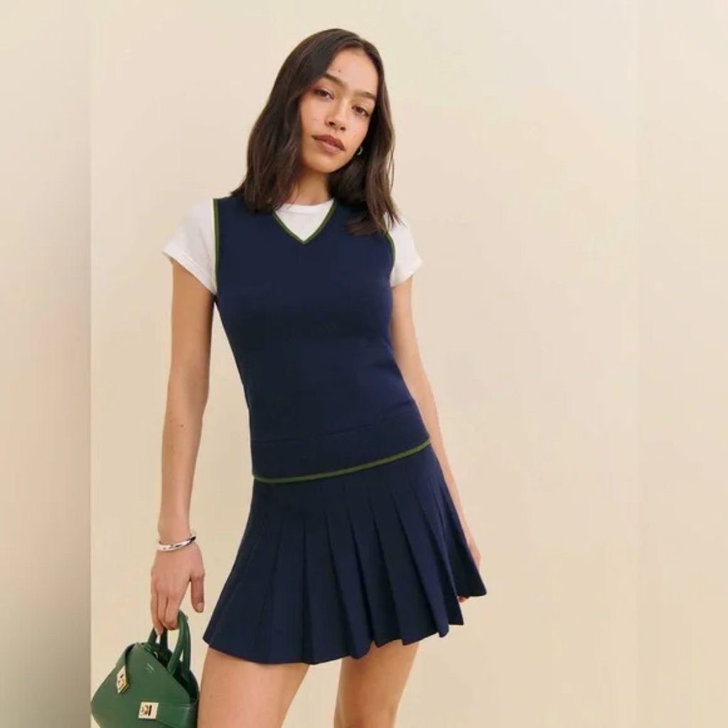 New, Reformation Blair Cotton Sweater Dress In Navy Size L #Md991